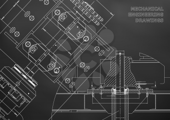 Engineering backgrounds. Technical Design. Mechanical engineering drawings. Blueprints. Black