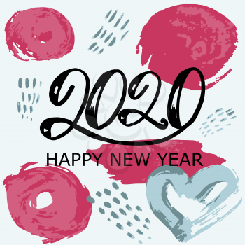 Happy New Year 2020. Holiday card, flyer, banner. Color design brush drawing