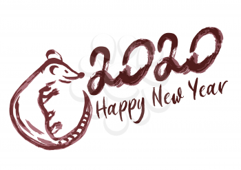 Happy New Year 2020. Year of the Rat. Symbol of the year. Holiday banner. Cover for calendar. Brush calligraphy