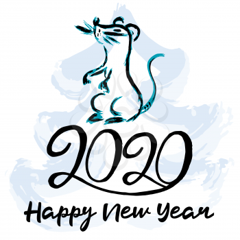 Happy New Year 2020. Year of the Rat. Symbol of the year. Holiday card. Cover for calendar. Brush calligraphy