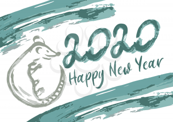 Happy New Year 2020. Year of the Rat. Symbol of the year. Holiday card, flyer, banner. Calendar cover. Brush calligraphy