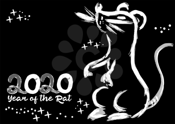 Happy New Year 2020. Year of the Rat. Symbol of the year. Holiday card, flyer, banner. Calendar cover, new year design. Brush calligraphy