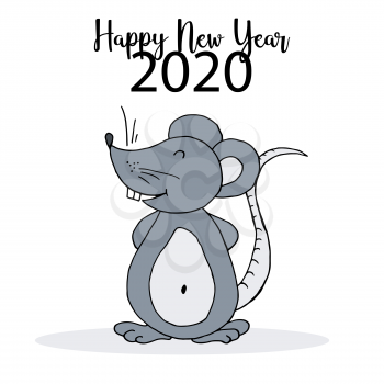 Year of the Rat 2020. Festive symbol Cartoon Style on a white background. Happy New Year 2020. Banner, flyer. Cute Rat