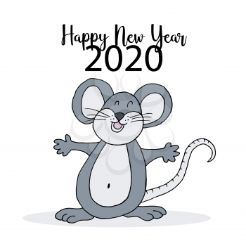 Year of the Rat 2020. Festive symbol on a white background. Happy New Year 2020. Banner, flyer. Cute Rat. Cartoon Style