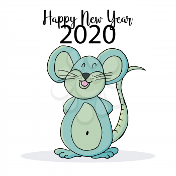Year of the Rat 2020. Festive symbol on a white background. Happy New Year 2020. Banner, flyer, postcard. Cute Rat in Cartoon Style