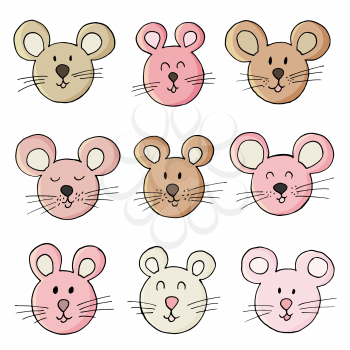 Year of the Rat. Symbol of the year. Set of elements for your design. Cartoon characters. Faces of the mouse, rat