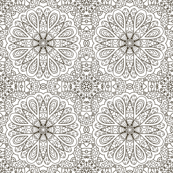 Seamless pattern doodle ornament. Black and white background. Ethnic motives. Zentangl Coloring