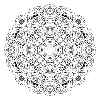 Traditional round ornament coloring. Oriental pattern. Mandala. Doodle drawing