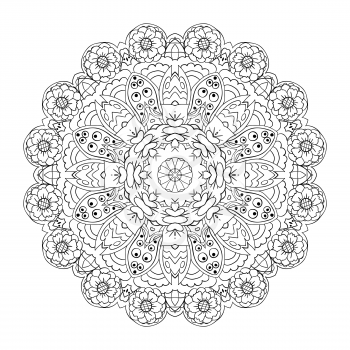 Traditional round ornament. Oriental pattern. Mandala coloring. Doodle drawing