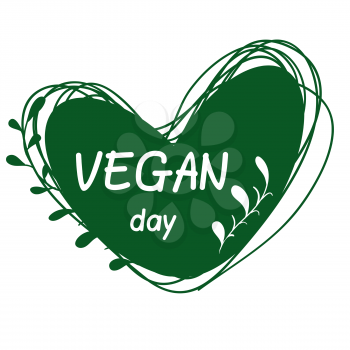 International Day for vegetarians. Nov. 1. Vegan Day. Sticker. A heart. On a white background