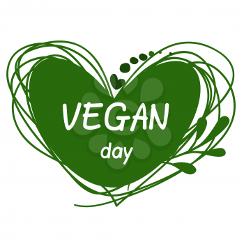 International Day for vegetarians. Nov. 1. Vegan Day. Sticker. A heart. White background
