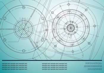 Vector Mechanical engineering drawings on a light blue background. Background for inscription