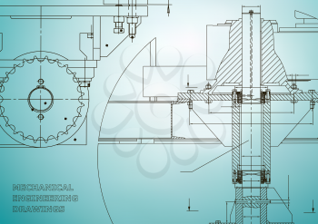 Blueprints. Engineering backgrounds. Mechanical engineering drawings. Cover. Banner. Technical Design. Light blue