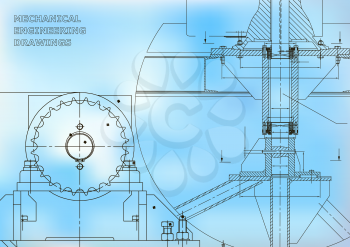 Blueprints. Mechanical construction. Engineering illustrations. Technical Design. Banner. Blue