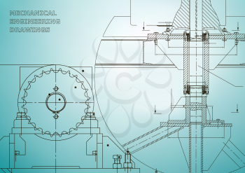 Blueprints. Mechanical construction. Engineering illustrations. Technical Design. Banner. Light blue