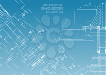 Blueprints. Mechanical construction. Technical Design. Cover. Banner. Blue and White