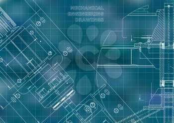 Blueprints. Mechanical construction. Technical Design. Cover. Banner. Blue. Grid