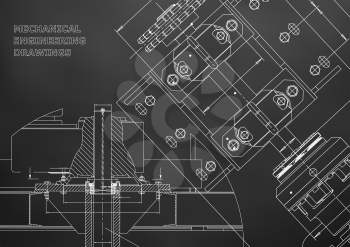 Blueprints. Mechanical construction. Technical Design. Engineering Cover. Banner. Black
