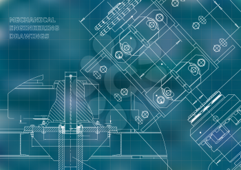 Blueprints. Mechanical construction. Technical Design. Engineering Cover. Banner. Blue. Grid