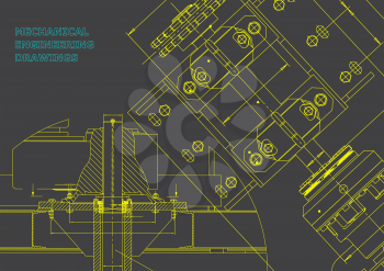 Blueprints. Mechanical construction. Technical Design. Engineering Cover. Banner. Gray