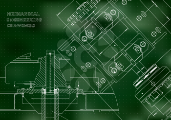 Blueprints. Mechanical construction. Technical Design. Engineering Cover. Banner. Green. Points
