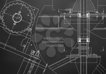 Blueprints. Mechanical construction. Technical Design. Engineering illustrations. Banner. Black