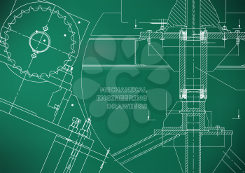 Blueprints. Mechanical construction. Technical Design. Engineering illustrations. Banner. Light green