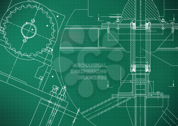 Blueprints. Mechanical construction. Technical Design. Engineering illustrations. Banner. Light green. Points