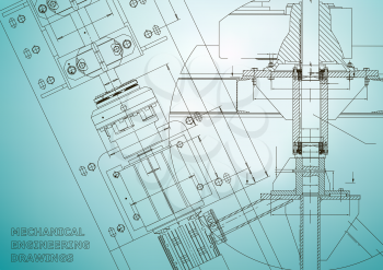Blueprints. Mechanical engineering drawings. Technical Design. Cover. Banner. Light blue