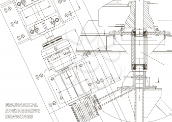 Blueprints. Mechanical engineering drawings. Technical Design. Cover. Banner. White