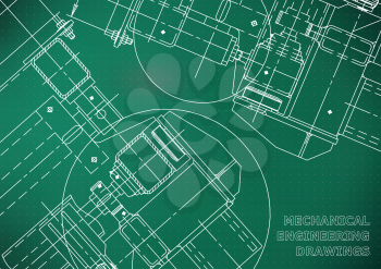 Blueprints. Mechanics. Cover. Mechanical Engineering drawing. Engineering design. Light green. Points