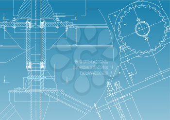 Engineering backgrounds. Technical. Mechanical engineering drawings. Blueprints. White and blue