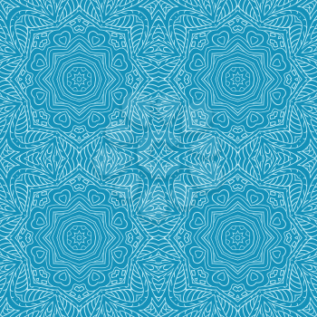 Mandala doodle drawing. floral seamless ornament. Ethnic motives. Blue. Meditation