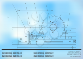Mechanical drawings on a blue and white background. Engineering illustration