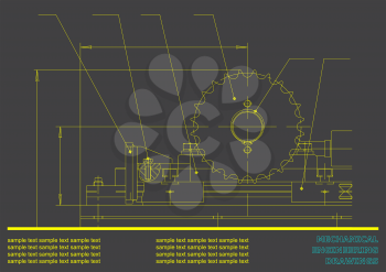 Mechanical drawings on a gray background. Engineering illustration