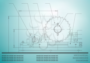 Mechanical drawings on a light blue background. Engineering illustration