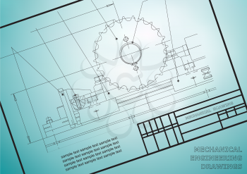 Mechanical drawings on a  light blue background. Engineering illustration. Frame