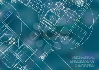 Mechanical Engineering drawing. Blueprints. Blue. Points