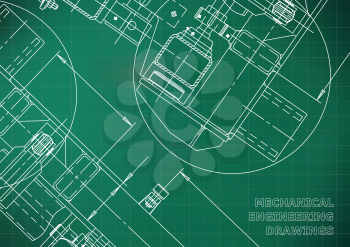 Mechanical Engineering drawing. Blueprints. Light green. Grid