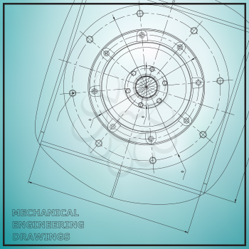 Mechanical engineering drawings. Engineering illustration. Vector. Light blue