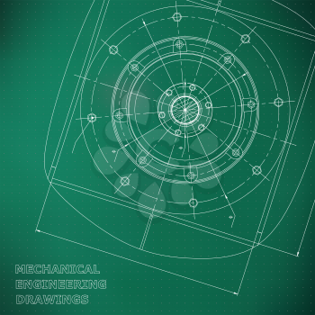 Mechanical engineering drawings. Engineering illustration. Vector. Light green. Points