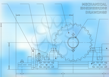 Mechanical engineering drawings. Vector Drawing. Blue and white