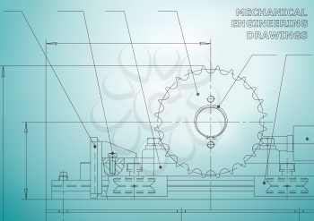 Mechanical engineering drawings. Vector Drawing. Light blue