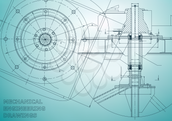 Mechanical engineering drawings. Vector. Light blue