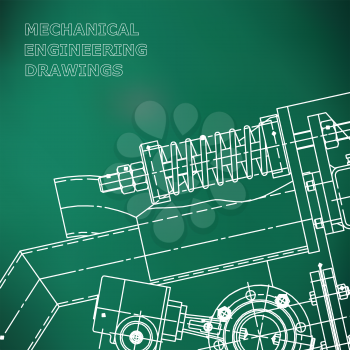 Mechanical engineering the drawing. Technical illustrations. The drawing for technical design. A cover, a banner. A place for the text. Light green