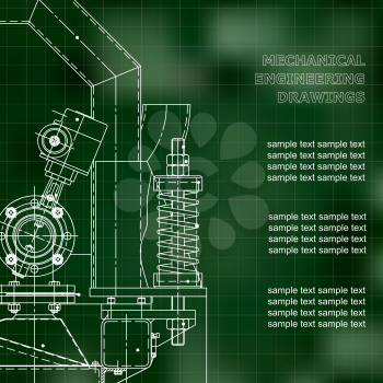 Mechanical engineering the drawing. Technical illustrations. The drawing for technical design. A cover, a place for inscriptions. Green. Grid