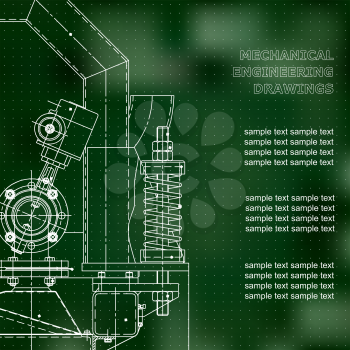 Mechanical engineering the drawing. Technical illustrations. The drawing for technical design. A cover, a place for inscriptions. Green. Points