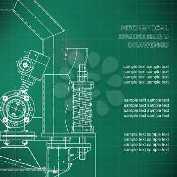Mechanical engineering the drawing. Technical illustrations. The drawing for technical design. A cover, a place for inscriptions. Light green. Grid