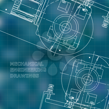 Mechanical engineering the drawing. Technical illustrations. The drawing for technical design. Cover, banner. Blue. Grid