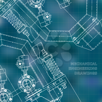 Mechanical engineering the drawing. Technical illustrations. The drawing for technical design. Cover. Blue. Grid